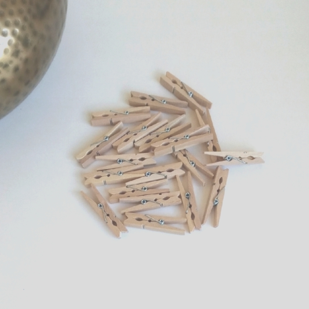 20 Mini Natural Wood Clothespins for Party Decor - Natural